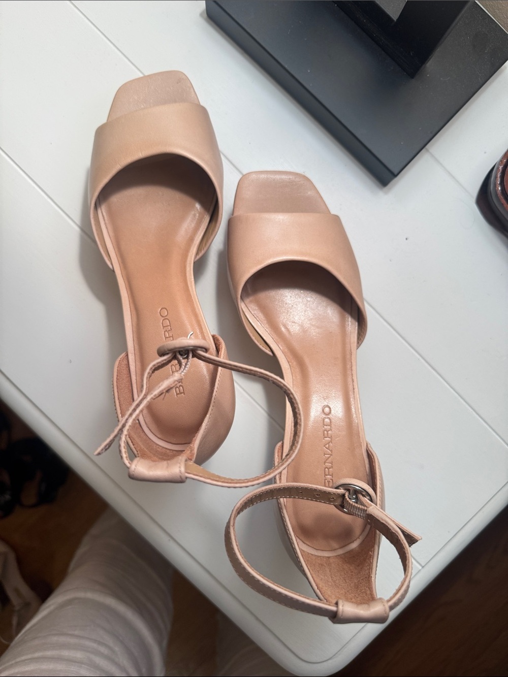 Bernardo Nude Blush Leather Open-Toe Ankle-Strap Heels